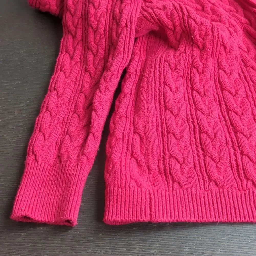 Sezane Style Raspberry Red Cable Knit Cardigan M - Picture 3 of 4